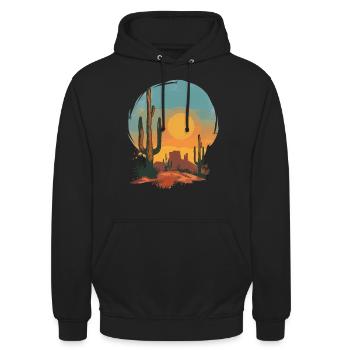 Sonnenuntergang Wüstenlandschaft - Unisex Hoodie - Schwarz - Vorne - Alina (178cm) & Michal (187cm)