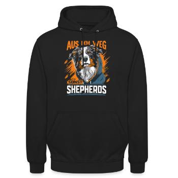 Aus dem Weg sonst Shepherds | Australian Shepherd - Unisex Hoodie - Schwarz - Vorne - Alina (178cm) & Michal (187cm)