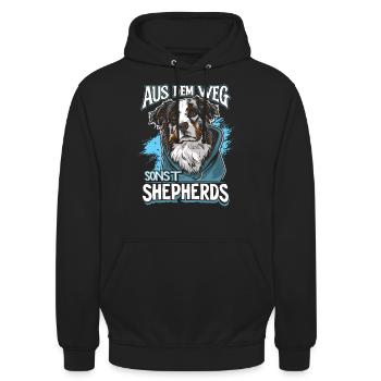 Aus dem Weg sonst Shepherds | Australian Shepherd - Unisex Hoodie - Schwarz - Vorne - Alina (178cm) & Michal (187cm)