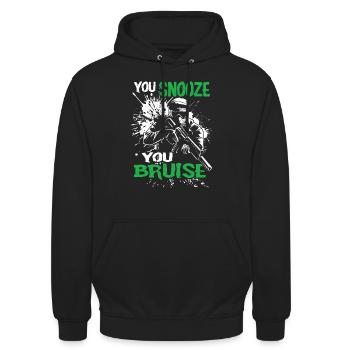 Paintball Saying You Snooze You Bruise | Paintball - Unisex Hoodie - black - Front - Alina (178cm) & Michal (187cm)