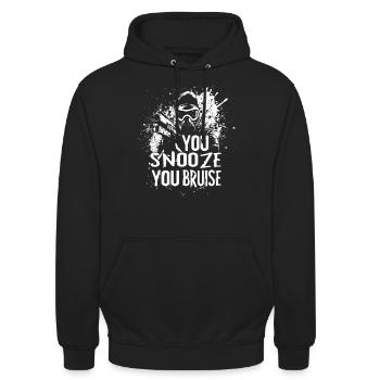 Paintball Saying You Snooze You Bruise | Paintball - Unisex Hoodie - black - Front - Alina (178cm) & Michal (187cm)