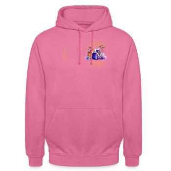 Schlagzeug Schlagzeuger Mann Frau Herzschlag - Unisex Hoodie - Pink - Vorne - Alina (178cm) & Michal (187cm)