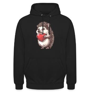 Adorable Hedgehog Holding Heart Illustration for - Unisex Hoodie - Schwarz - Vorne - Alina (178cm) & Michal (187cm)