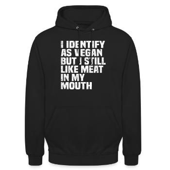 I Identify As Vegan Lustiger Spruch - Unisex Hoodie - Schwarz - Vorne - Alina (178cm) & Michal (187cm)