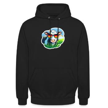 Kuh mit Sonnenbrille Deutschland Fußball Fan - Unisex Hoodie - Schwarz - Vorne - Alina (178cm) & Michal (187cm)
