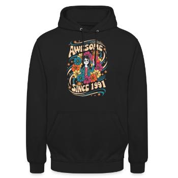 Vintage 1991 Hippie Anniversaire Rétro Floral - Sweat-shirt à capuche unisexe - noir - Devant - Alina (178cm) & Michal (187cm)