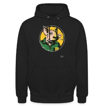 City Country Worker Smoking Pig - Unisex Hoodie - black - Front - Alina (178cm) & Michal (187cm)