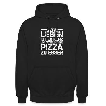 Das Leben ist zu Kurz um schlechte Pizza zu essen - Unisex Hoodie - Schwarz - Vorne - Alina (178cm) & Michal (187cm)