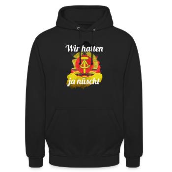 Ossi - Wir hatten ja nüscht - Unisex Hoodie - Schwarz - Vorne - Alina (178cm) & Michal (187cm)