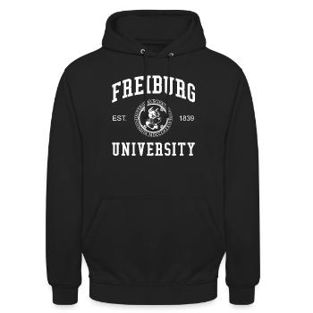 Freiburg University Universität Hochschule Uni - Unisex Hoodie - Schwarz - Vorne - Alina (178cm) & Michal (187cm)