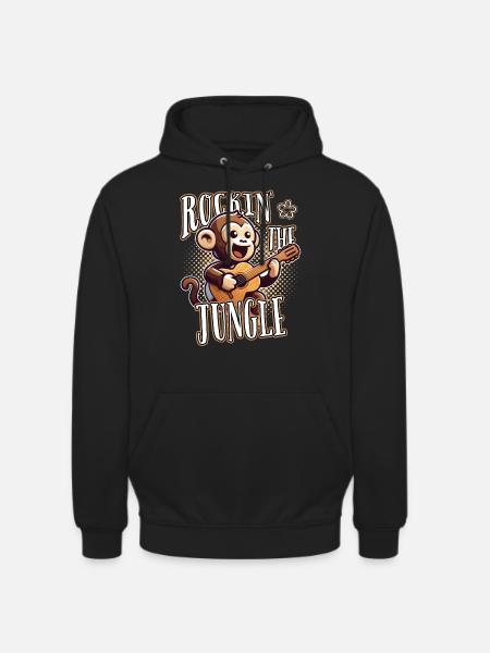 Rockin The Jungle Funny Monkey Plays Guitar - Unisex Hoodie - black