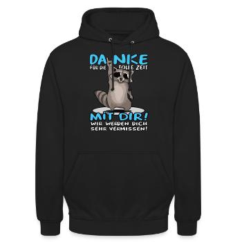 Danke für die tolle Zeit mit dir Waschbär Kollege - Unisex Hoodie - Schwarz - Vorne - Alina (178cm) & Michal (187cm)