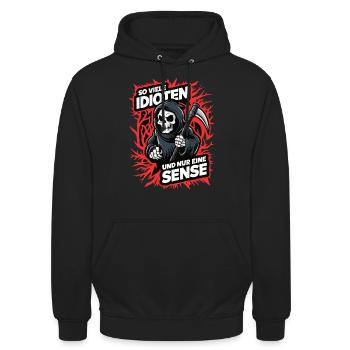 So viele Idioten und nur eine Sense - Sensenmann - Unisex Hoodie - Schwarz - Vorne - Alina (178cm) & Michal (187cm)