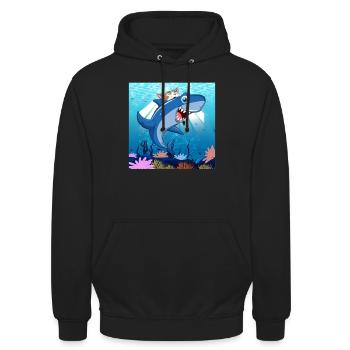 Cat bites shark - Unisex Hoodie - black - Front - Alina (178cm) & Michal (187cm)