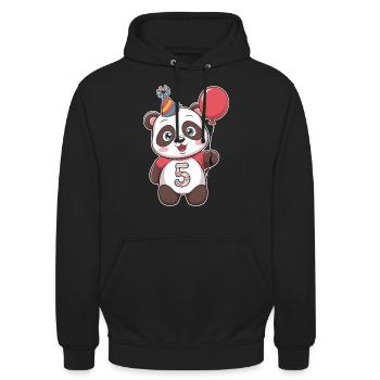 5. Geburtstag Panda mit Ballon und Partyhut - Unisex Hoodie - Schwarz - Vorne - Alina (178cm) & Michal (187cm)