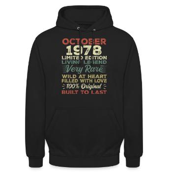 1978 Octobre 1978 Anniversaire Octobre 1978 Original - Sweat-shirt à capuche unisexe - noir - Devant - Alina (178cm) & Michal (187cm)