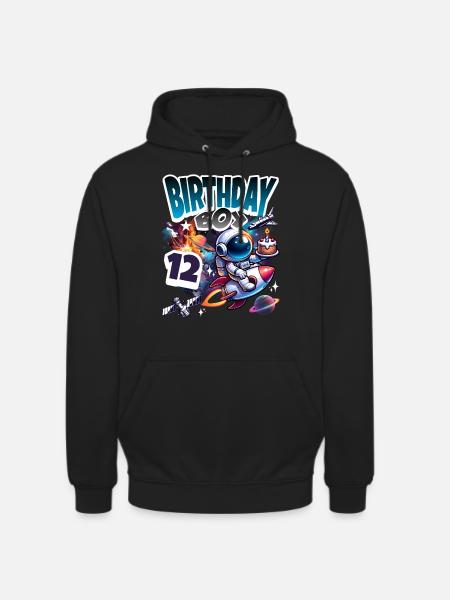 Astronaut 12th Birthday Space - Unisex Hoodie - black
