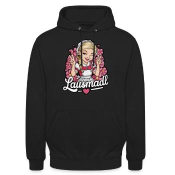 Lausmadl Tracht Dirndl Ersatz - Unisex Hoodie - Schwarz - Vorne - Alina (178cm) & Michal (187cm)