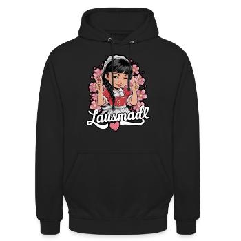 Lausmadl Tracht Dirndl Ersatz - Unisex Hoodie - Schwarz - Vorne - Alina (178cm) & Michal (187cm)