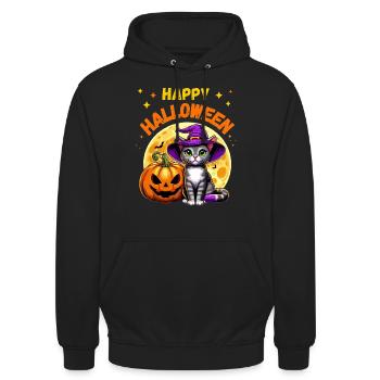 Cat with Witch Hat and Pumpkin Celebrates Halloween - Unisex Hoodie - black - Front - Alina (178cm) & Michal (187cm)