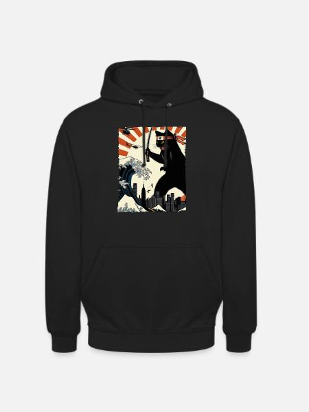 Ninja Cat Vintage med Katana Warrior Japan Kunst - Hættetrøje unisex - sort
