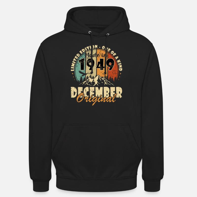 Vintage Fabriqué En 1949 75 Ans Décembre - Sweat-shirt à capuche unisexe - noir