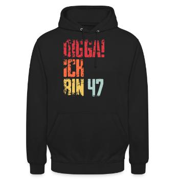 47. Geburtstag 47 Jahre Geschenk Spruch - Unisex Hoodie - Schwarz - Vorne - Alina (178cm) & Michal (187cm)
