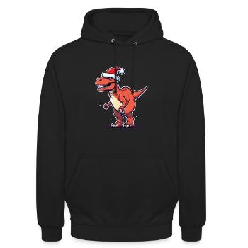 Chapeau de Noël Dinosaure Noël - Sweat-shirt à capuche unisexe - noir - Devant - Alina (178cm) & Michal (187cm)