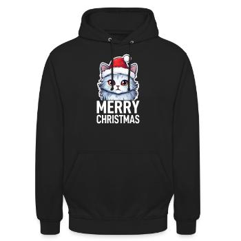 Katze Weihnachten - Unisex Hoodie - Schwarz - Vorne - Alina (178cm) & Michal (187cm)