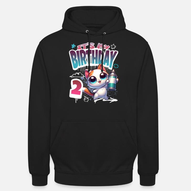 2ème anniversaire chat graffiti - Sweat-shirt à capuche unisexe - noir