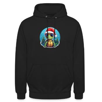 Tortue avec chapeau de Père Noël Tenue de Noël - Sweat-shirt à capuche unisexe - noir - Devant - Alina (178cm) & Michal (187cm)