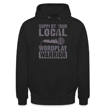 Poetry Slam Wortspiel Krieger Slam Poetry - Unisex Hoodie - Schwarz - Vorne - Alina (178cm) & Michal (187cm)