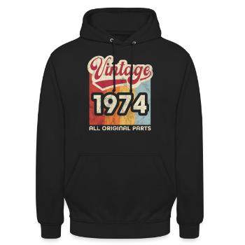 Jahrgang 1974 - Unisex Hoodie - Schwarz - Vorne - Alina (178cm) & Michal (187cm)