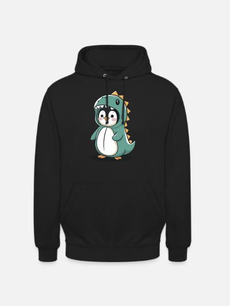 Cute Penguin in Dinosaur Costume - Unisex Hoodie - black