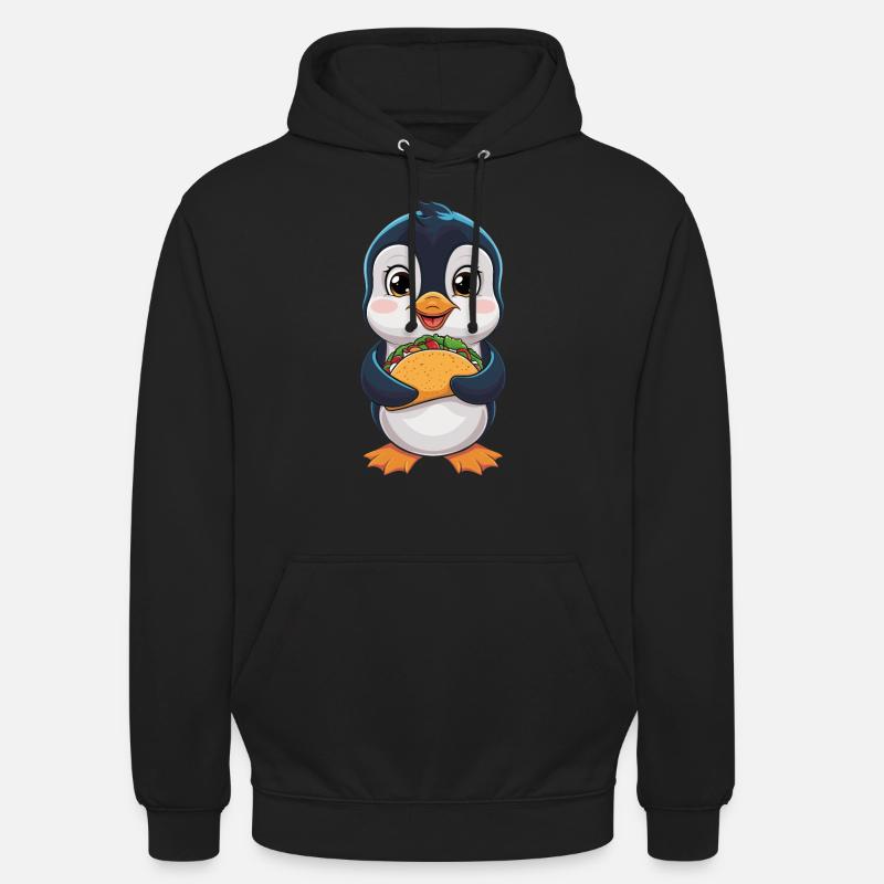 Pingouin mignon avec des tacos - Sweat-shirt à capuche unisexe - noir
