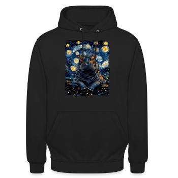 Nilpferd Zwergflusspferd Tier Sternennacht - Unisex Hoodie - Schwarz - Vorne - Alina (178cm) & Michal (187cm)