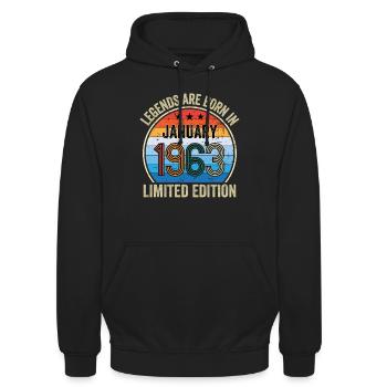 Legends Are Born In January 1963 Limited Edition - Unisex Hoodie - Schwarz - Vorne - Alina (178cm) & Michal (187cm)