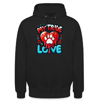 Valentinsdag hjerte pote hund firbenet hunde fan - Hættetrøje unisex - sort - Foran - Alina (178cm) & Michal (187cm)
