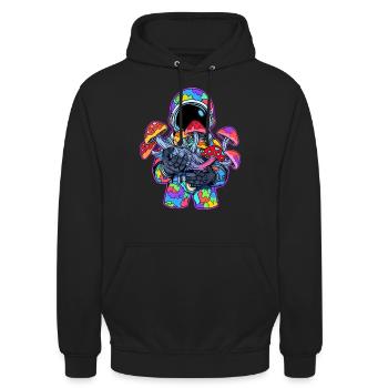 Trippy astronaute champignon Art EDM Festival Rave - Sweat-shirt à capuche unisexe - noir - Devant - Alina (178cm) & Michal (187cm)