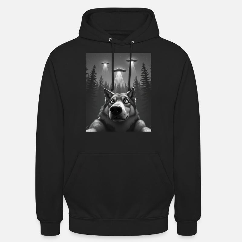 Ufo Lustiger Wolf - Unisex Hoodie - Schwarz