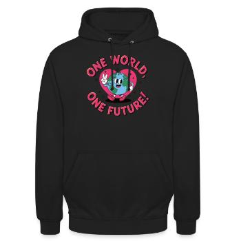 One World, One Future - Unisex Hoodie - black - Front - Alina (178cm) & Michal (187cm)