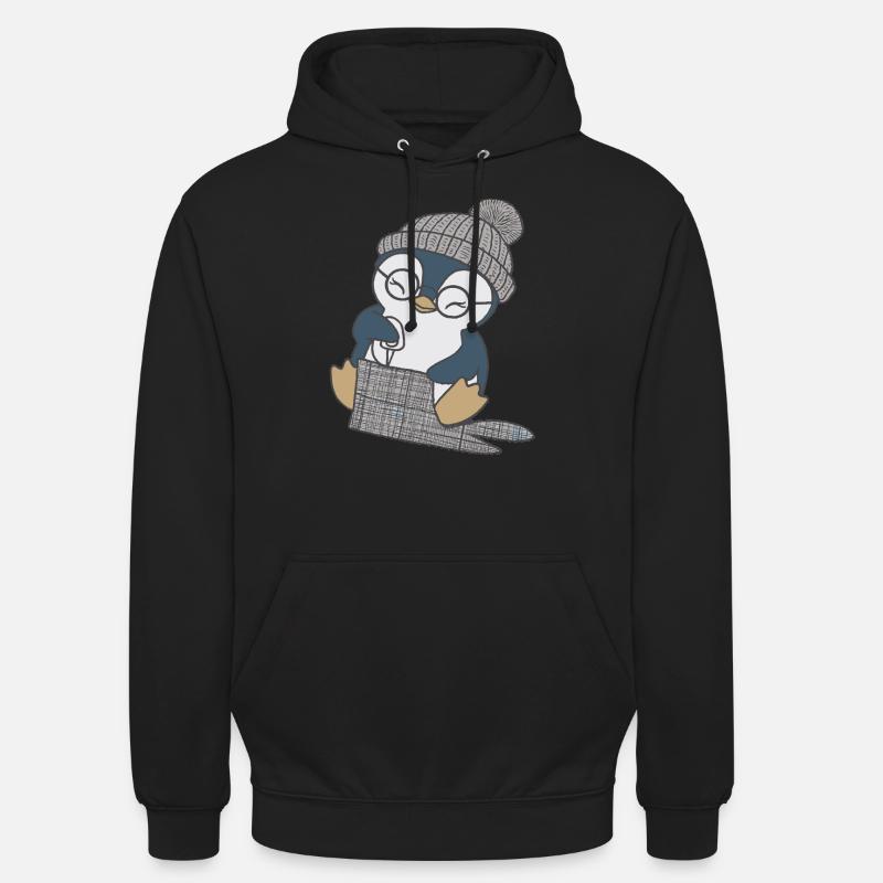 Pingouin mignon cousant avec chapeau - Sweat-shirt à capuche unisexe - noir