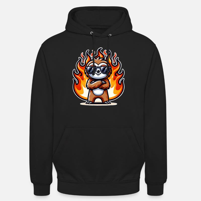 Sloth Cool Flames Fire - Unisex Hoodie - black