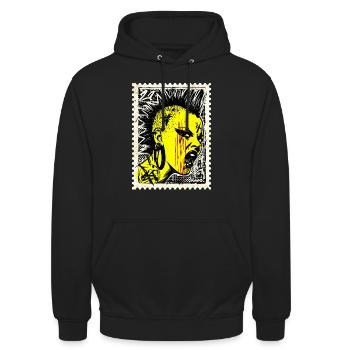 Femme punk sauvage avec mohawk et colère sur timbre-poste - Sweat-shirt à capuche unisexe - noir - Devant - Alina (178cm) & Michal (187cm)