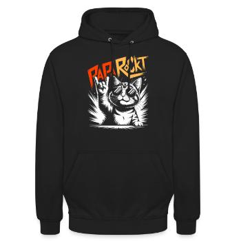 Papa rockt Katze | Bester Papa | Vatertag - Unisex Hoodie - Schwarz - Vorne - Alina (178cm) & Michal (187cm)