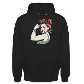 Rockabilly Girl Vintage Retro Girl Power Frau - Unisex Hoodie - Schwarz - Vorne - Alina (178cm) & Michal (187cm)