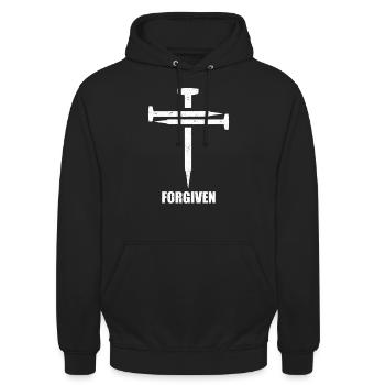 3 Nails Cross Symbol Christian Forgive - Unisex Hoodie - black - Front - Alina (178cm) & Michal (187cm)