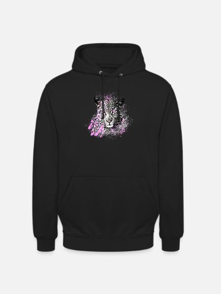 leopard, cat, wildcat, graffiti, painting,pink - Unisex Hoodie - black