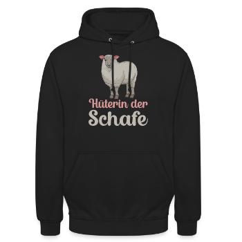 Hüterin der Schafe Schaf Spruch Schäferin Geschenk - Unisex Hoodie - Schwarz - Vorne - Alina (178cm) & Michal (187cm)
