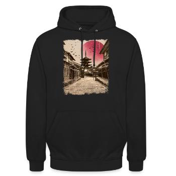 Japan Vintage Kyoto japanische Kunst - Unisex Hoodie - Schwarz - Vorne - Alina (178cm) & Michal (187cm)
